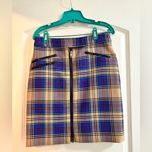 Rag & Bone plaid‎ skirt front zip wool size 2